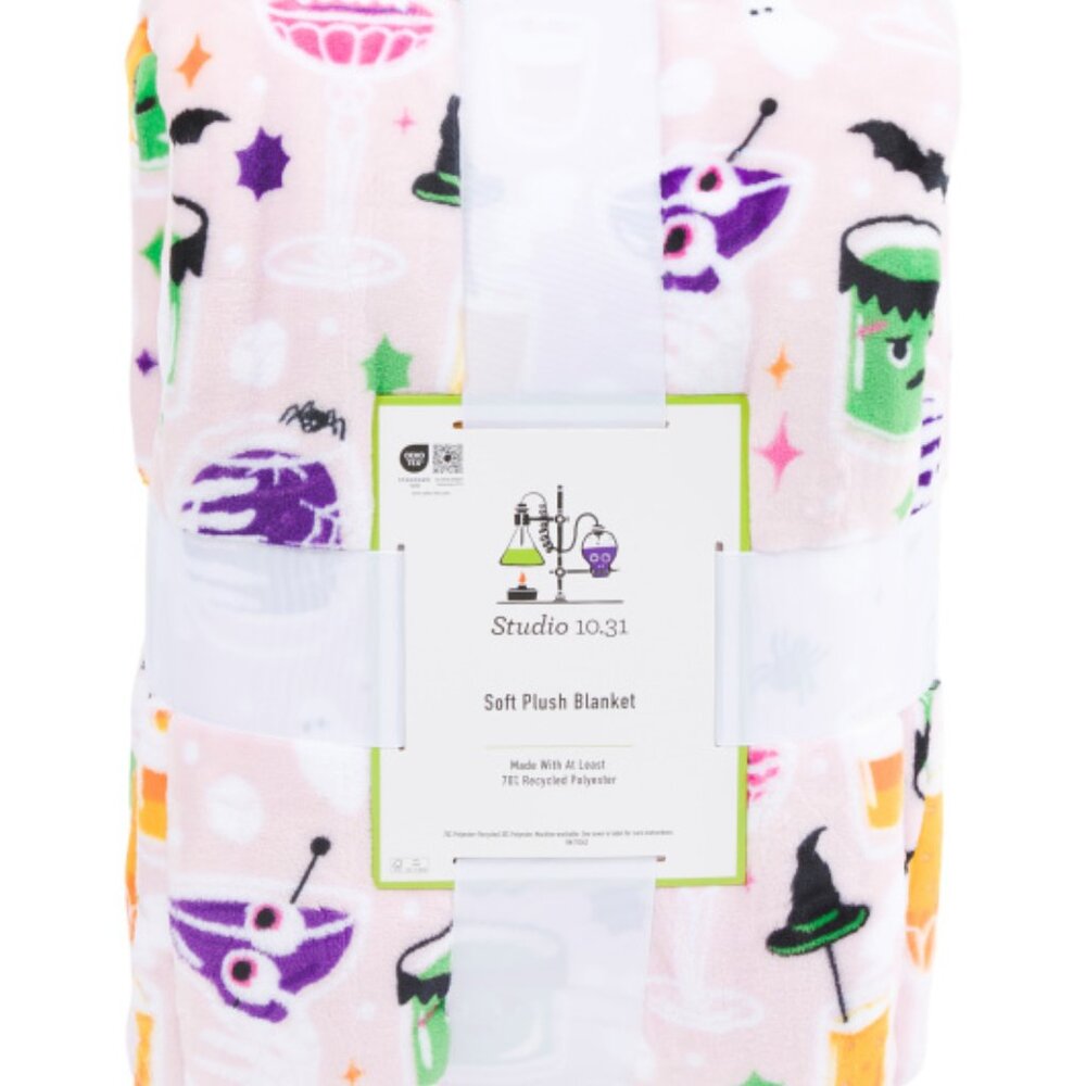 STUDIO 1031 Creepy Cocktails Blanket - Pink/Multi - Twin Size - NWT